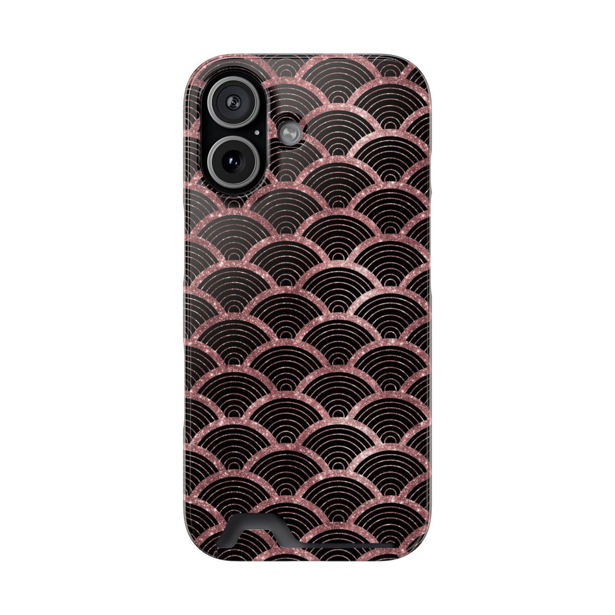 Rose Gold Scale phone case with card holder for iPhone 17, glossy finish