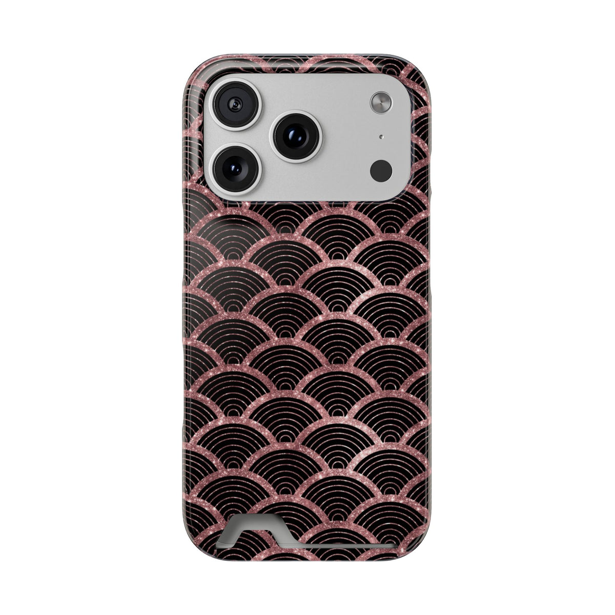 Rose Gold Scale phone case with card holder for iPhone 17 Pro, glossy finish
