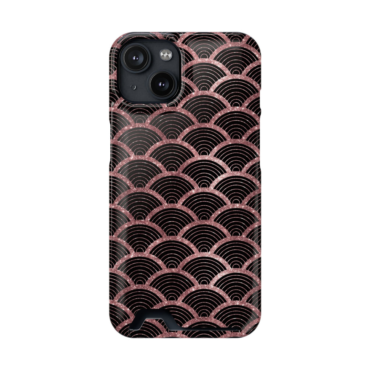 Rose Gold Scale phone case with card holder for iPhone 14, glossy finish
