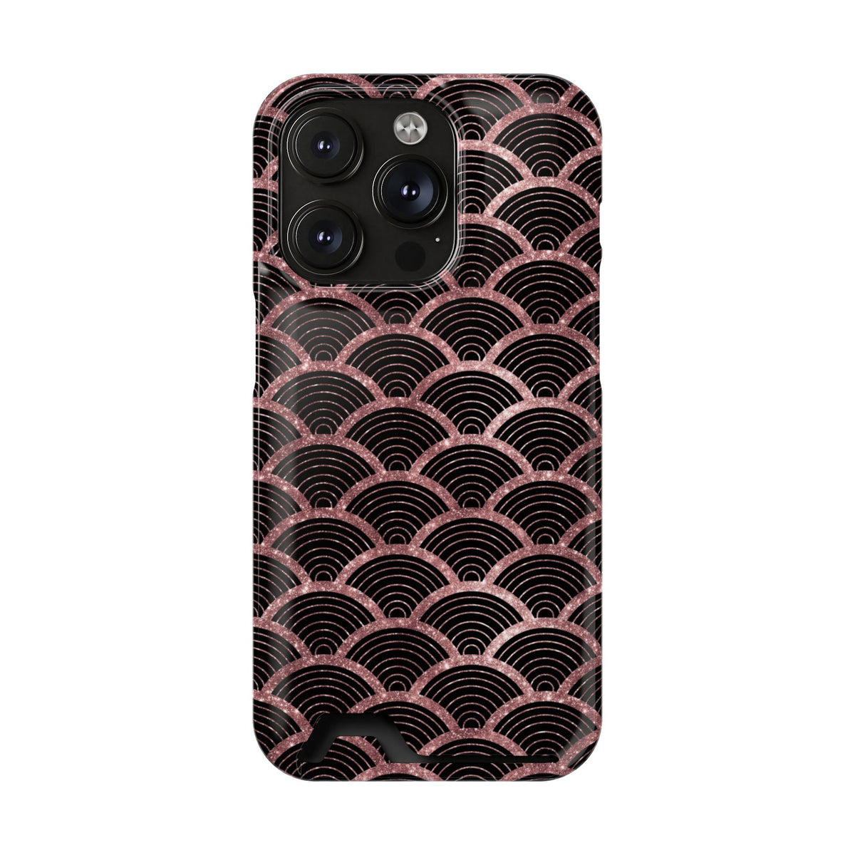 Rose Gold Scale phone case with card holder for iPhone 14 Pro, glossy finish