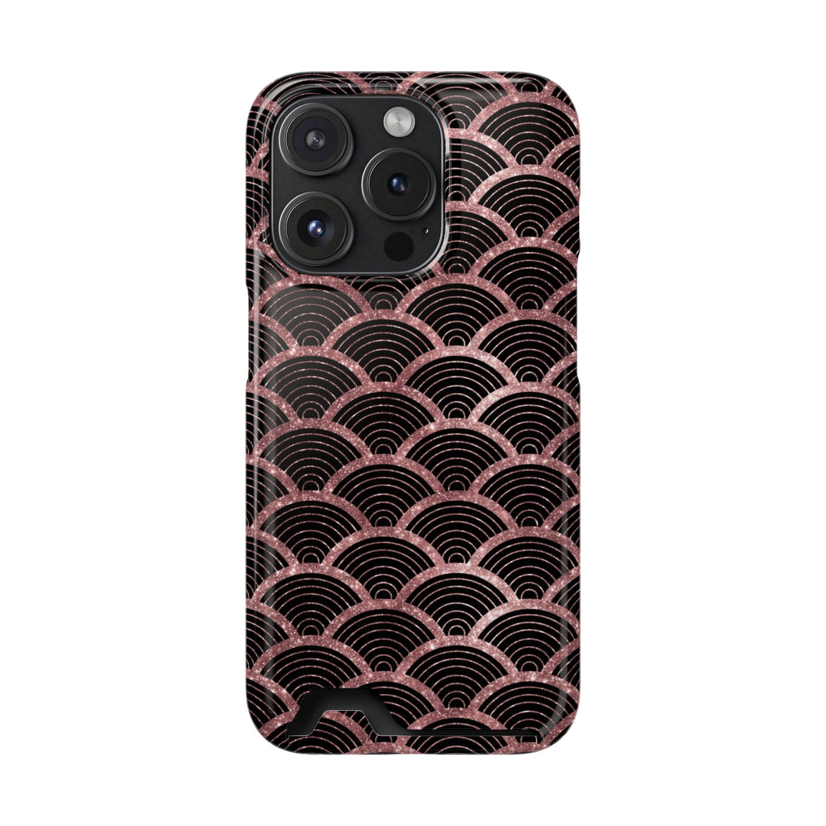 Rose Gold Scale phone case with card holder for iPhone 15 Pro, glossy finish