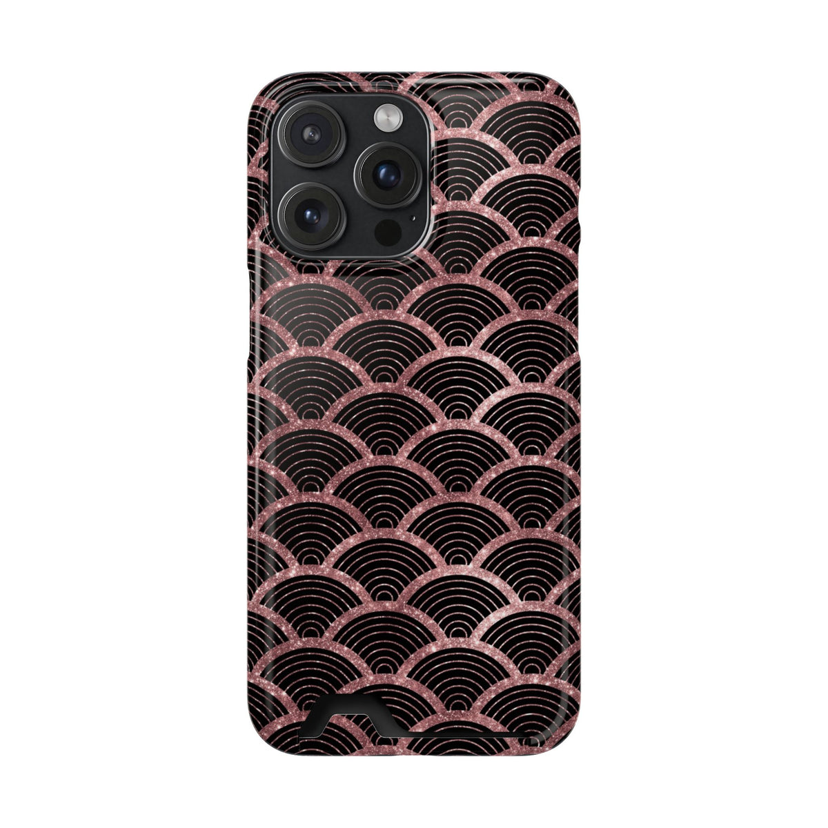 Rose Gold Scale phone case with card holder for iPhone 15 Pro Max, glossy finish