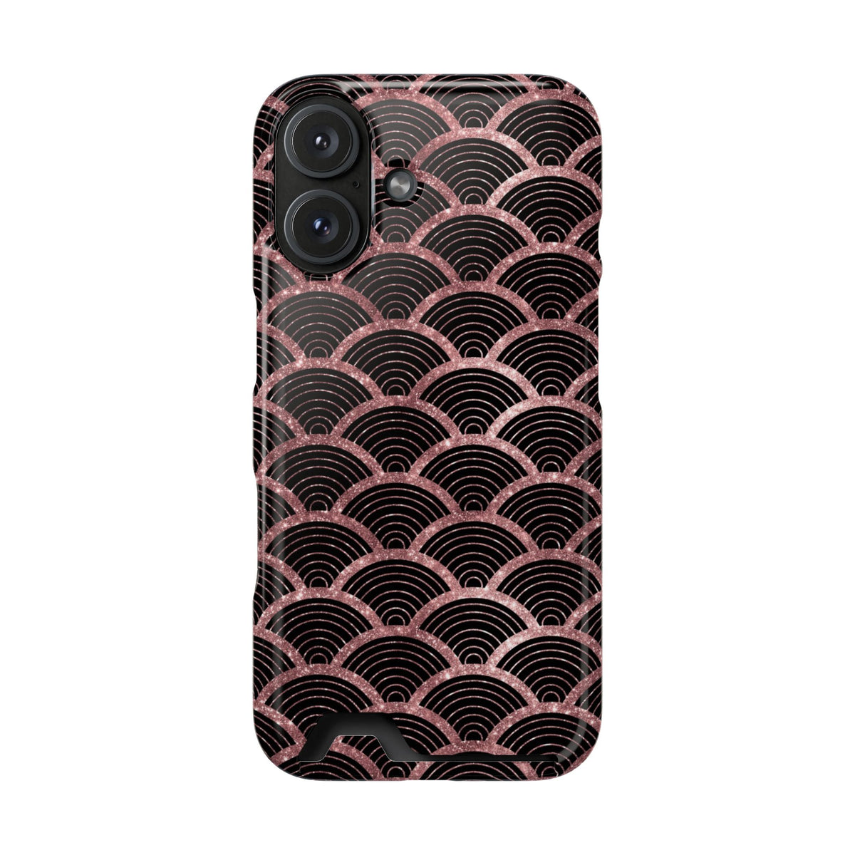 Rose Gold Scale phone case with card holder for iPhone 16, glossy finish