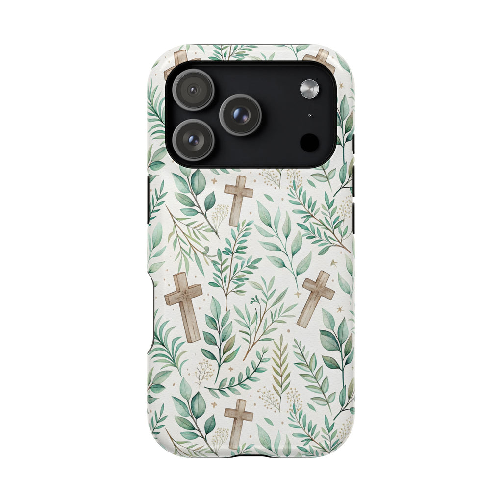 Sage Cross protective phone case for iPhone 18 Pro, glossy finish