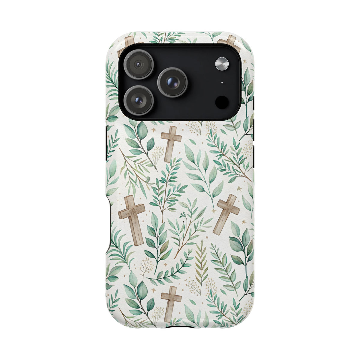 Sage Cross protective phone case for iPhone 18 Pro, glossy finish