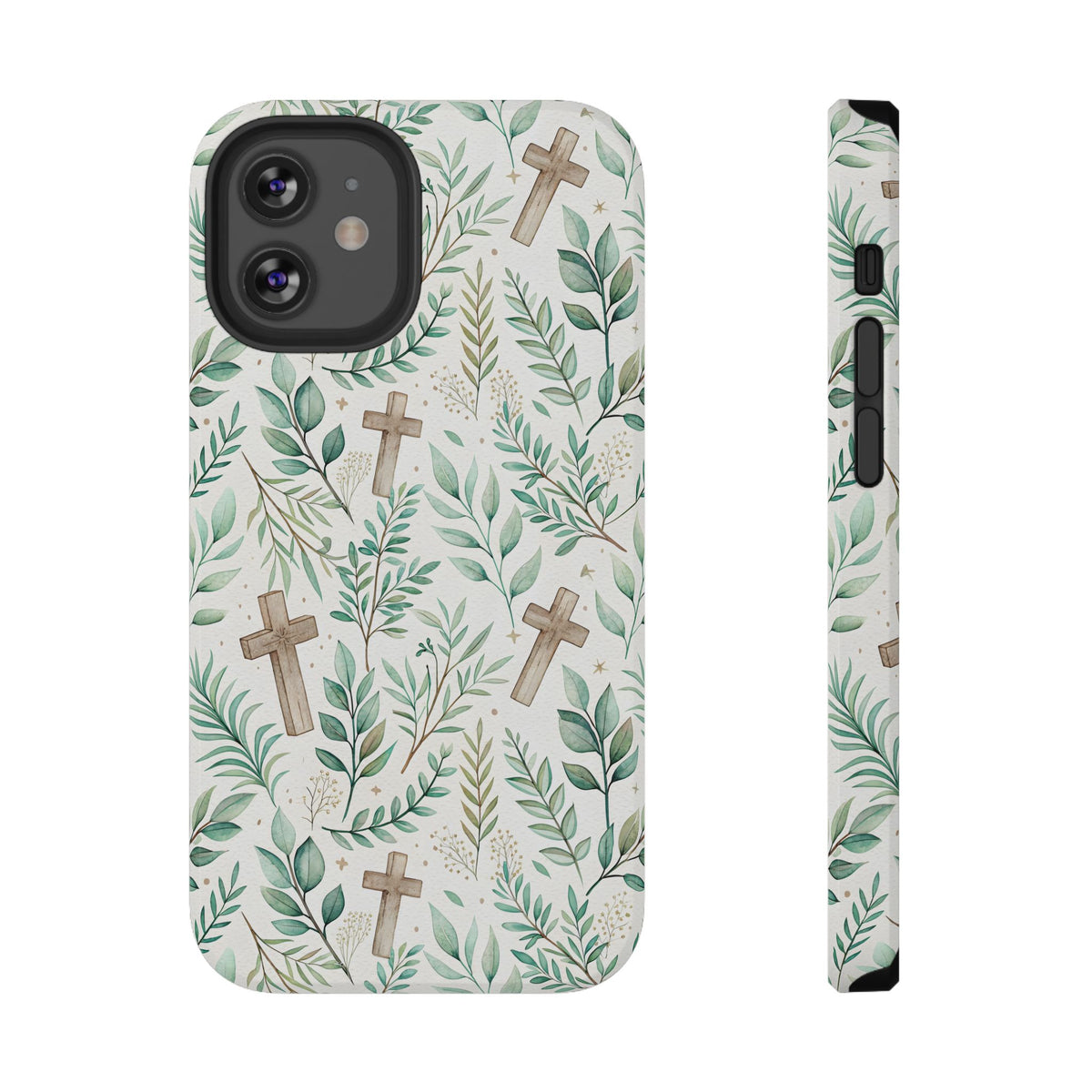 Sage Cross protective phone case for iPhone 12 Mini, glossy finish