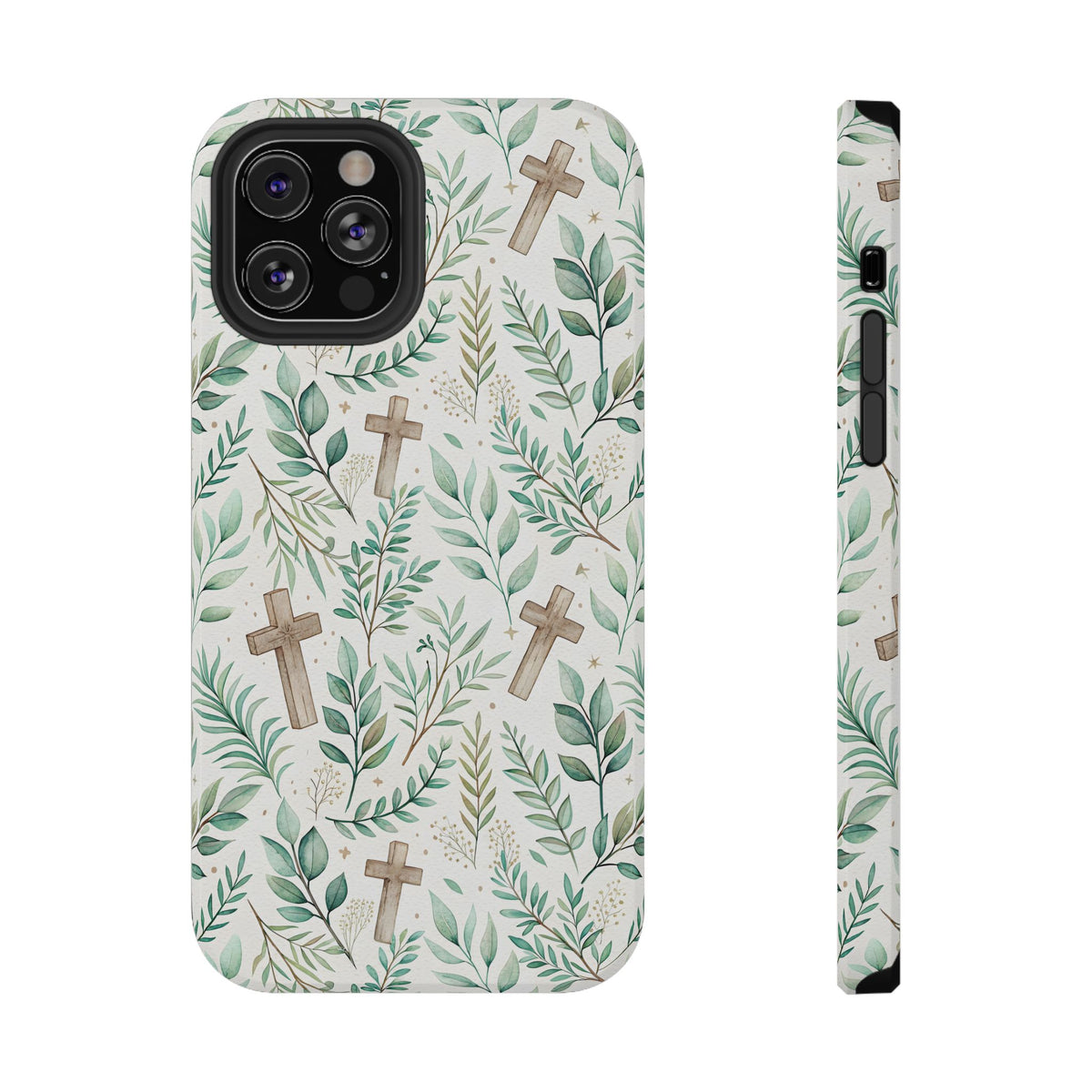 Sage Cross protective phone case for iPhone 12 Pro, glossy finish