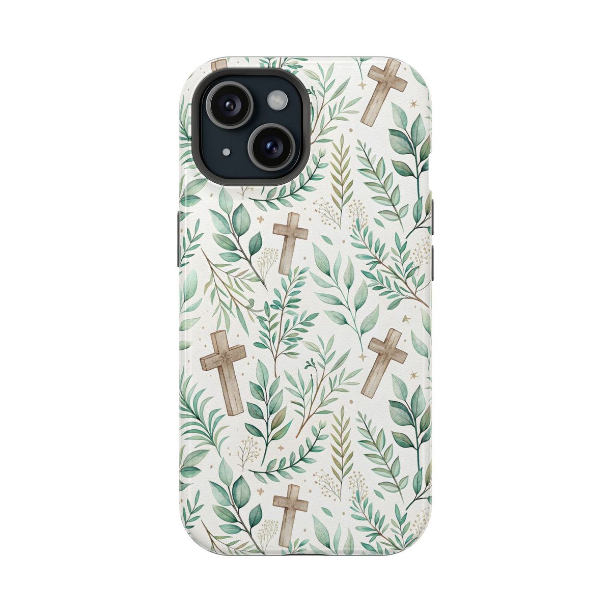 Sage Cross protective phone case for iPhone 15, glossy finish