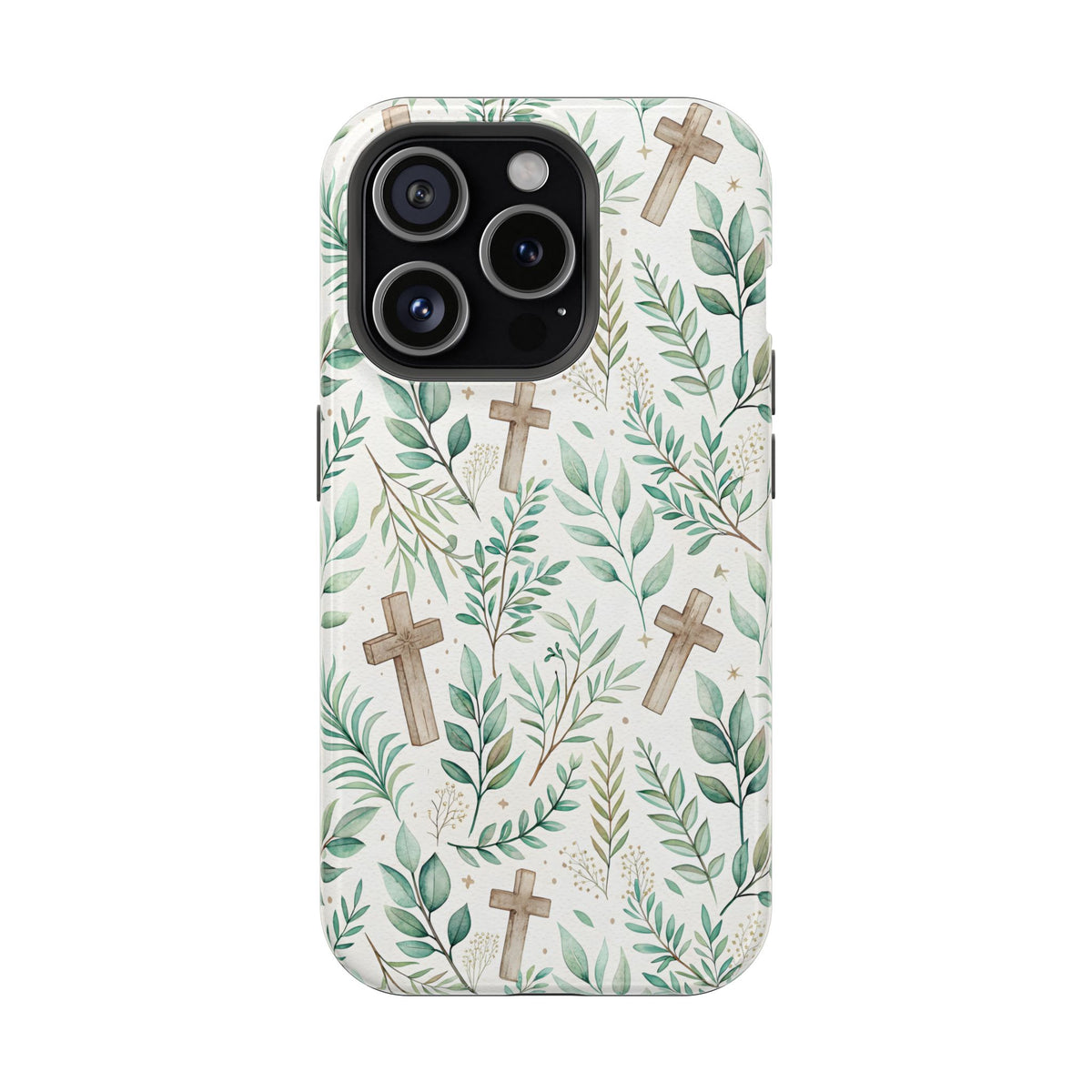 Sage Cross protective phone case for iPhone 15 Pro, glossy finish