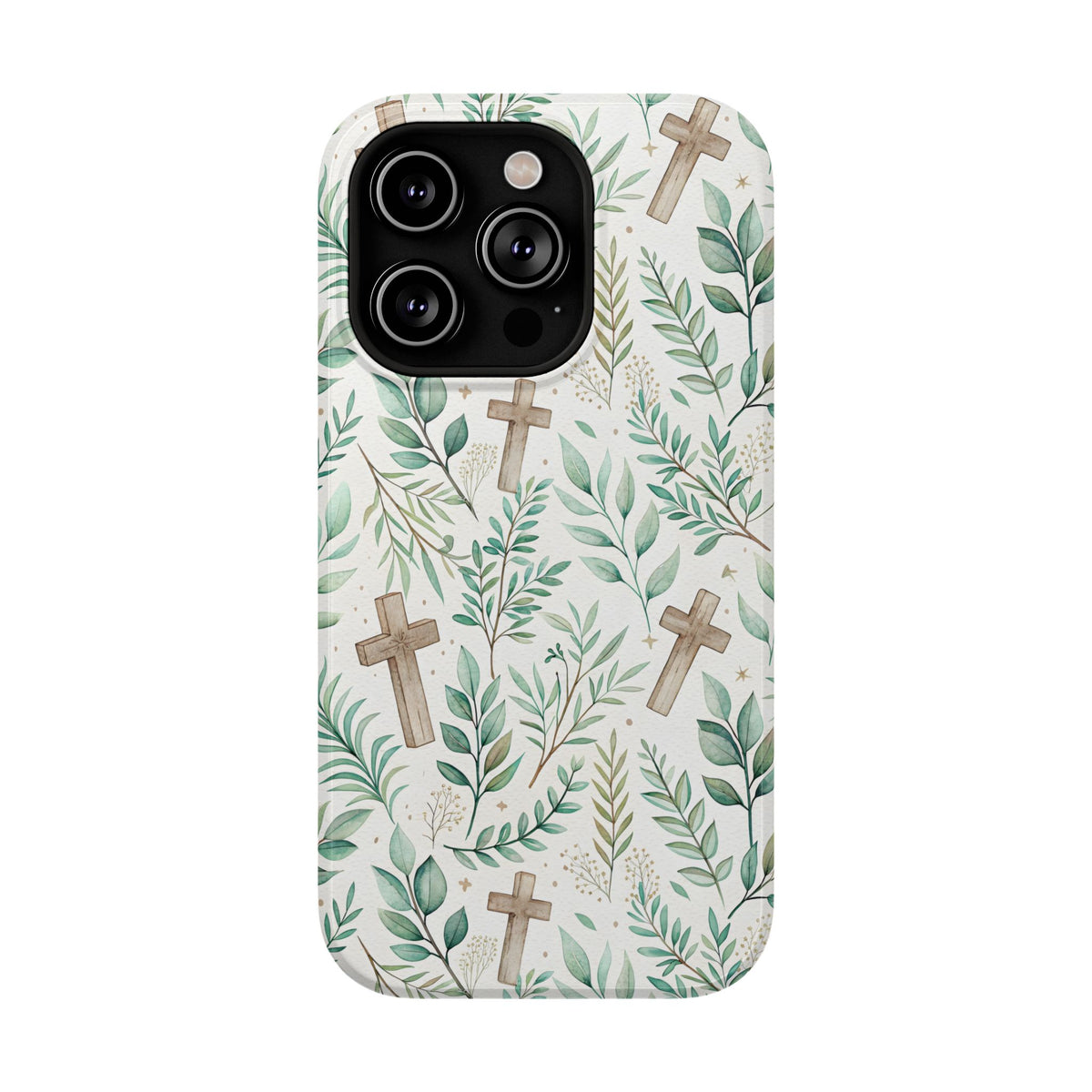 Sage Cross protective phone case for iPhone 14 Pro, glossy finish