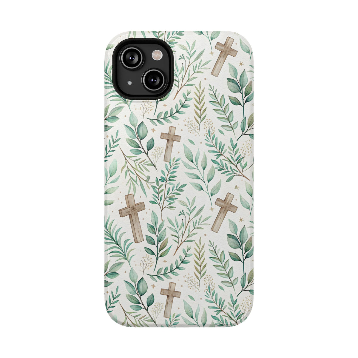 Sage Cross protective phone case for iPhone 14 Plus, glossy finish