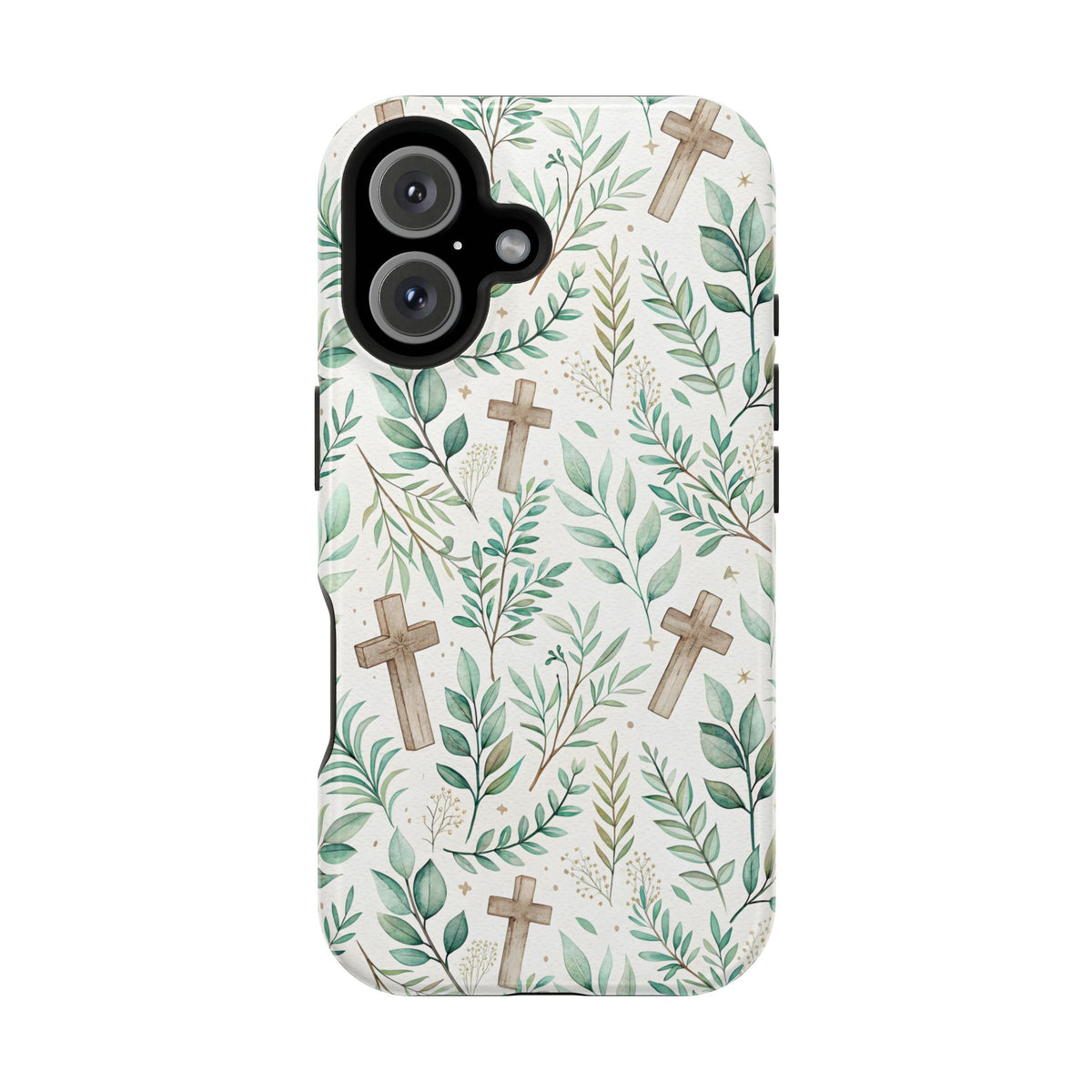 Sage Cross protective phone case for iPhone 16, glossy finish