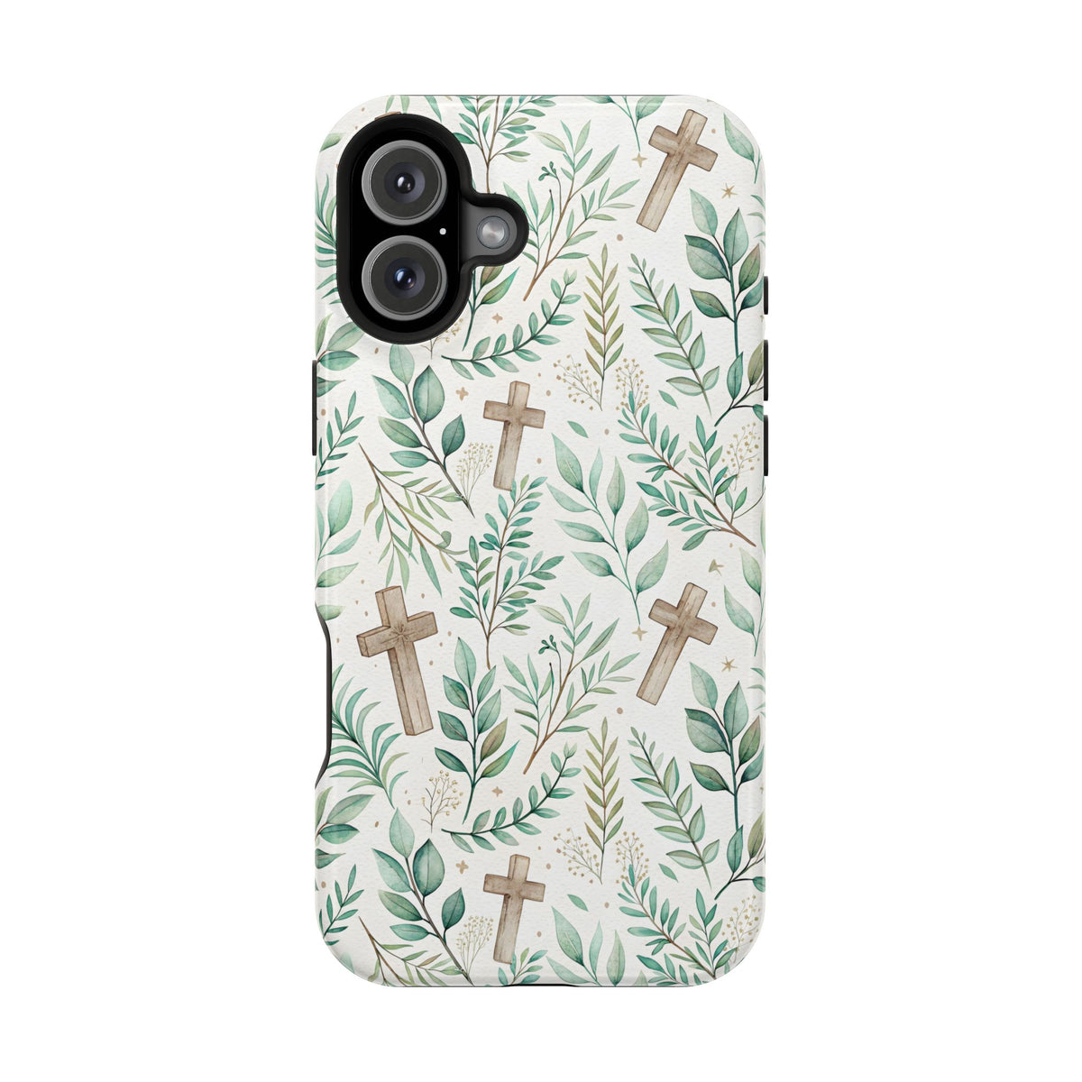 Sage Cross protective phone case for iPhone 16 Plus, glossy finish