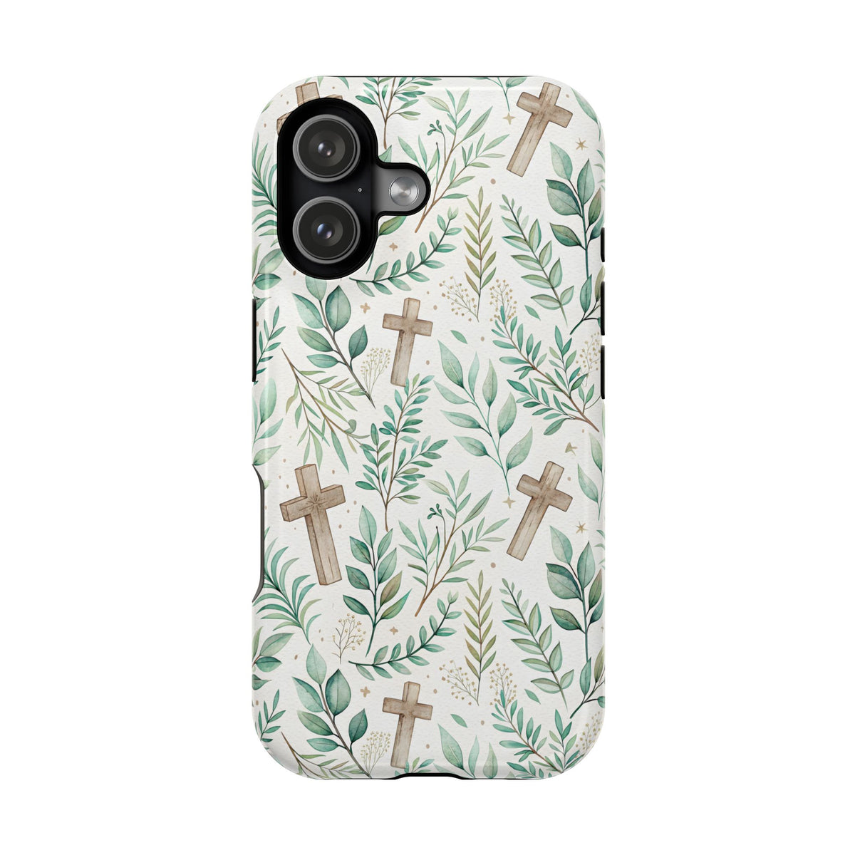 Sage Cross protective phone case for iPhone 17, glossy finish