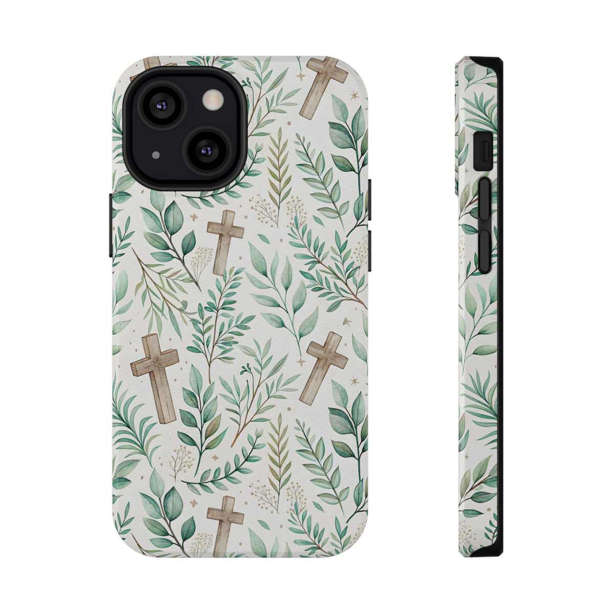 Sage Cross protective phone case for iPhone 13 Mini, glossy finish