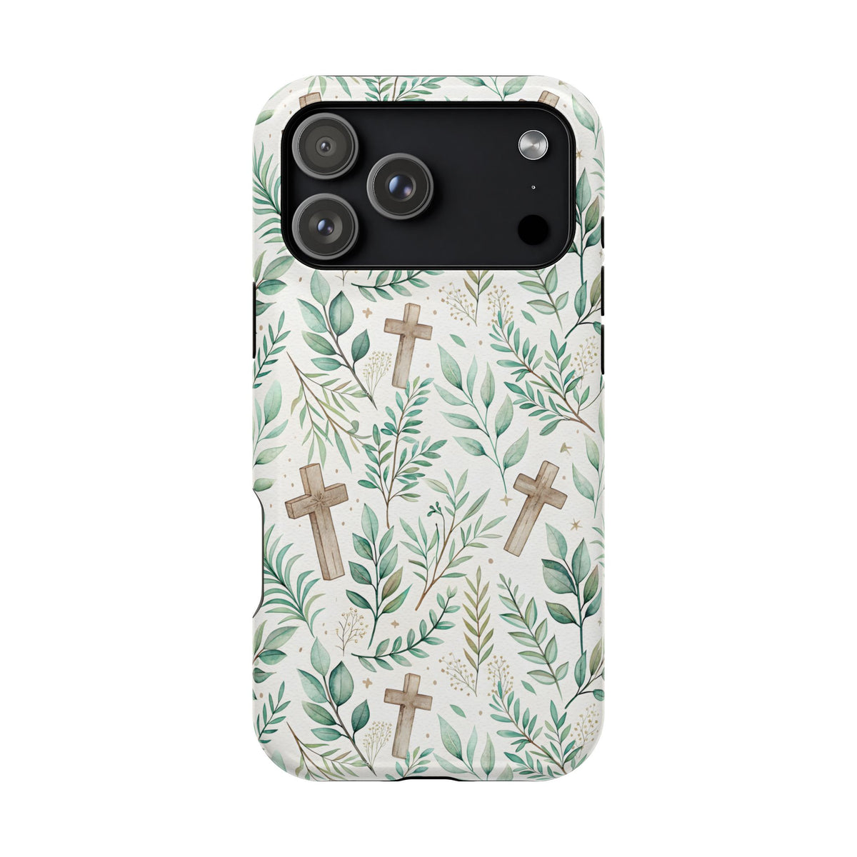 Sage Cross protective phone case for iPhone 17 Pro Max, glossy finish