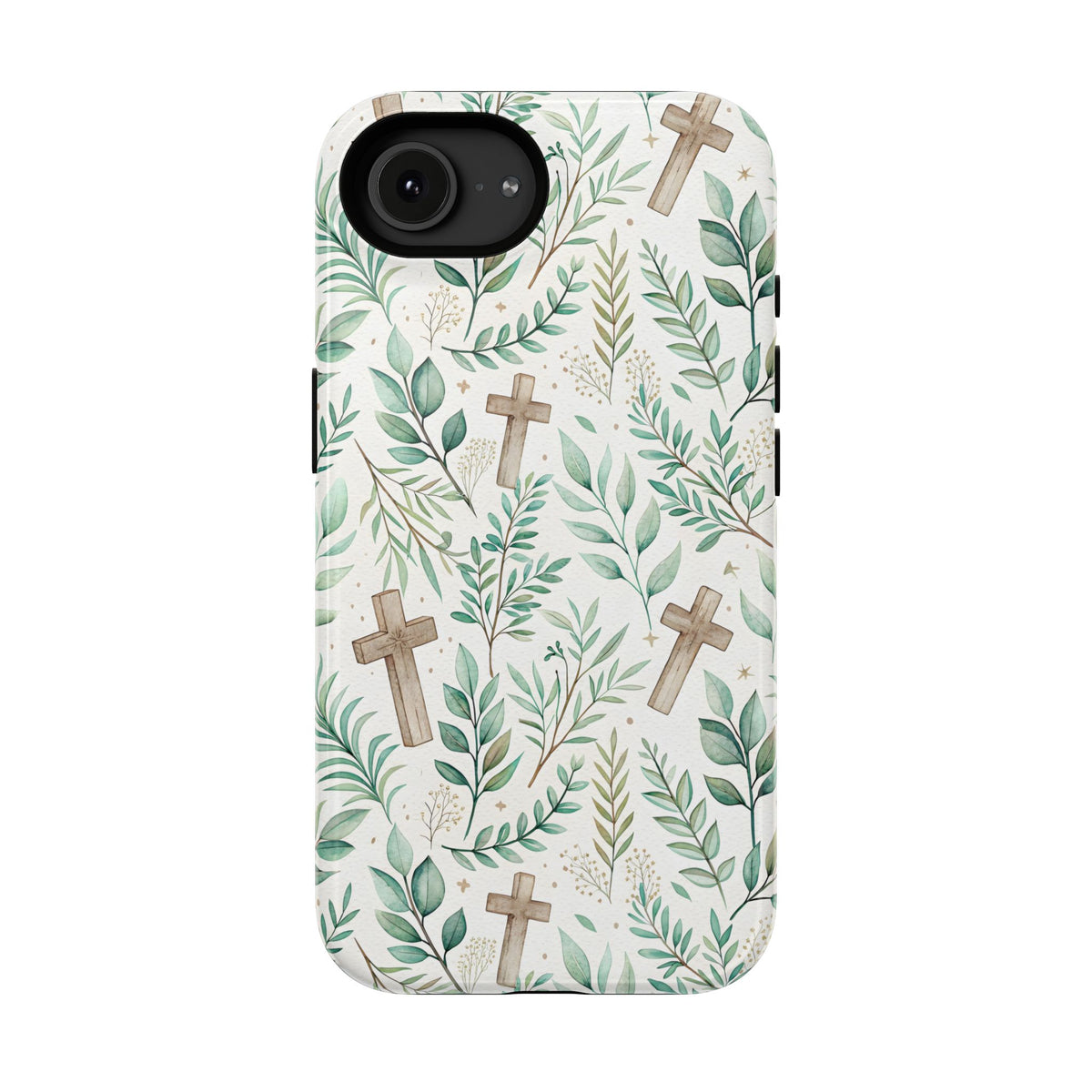 Sage Cross protective phone case for iPhone 16e, glossy finish