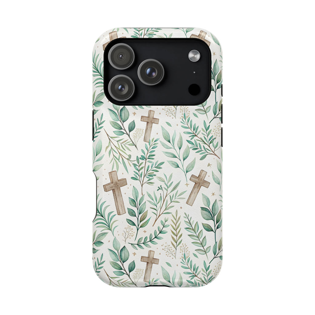 Sage Cross MagSafe case for iPhone 18 Pro, glossy finish