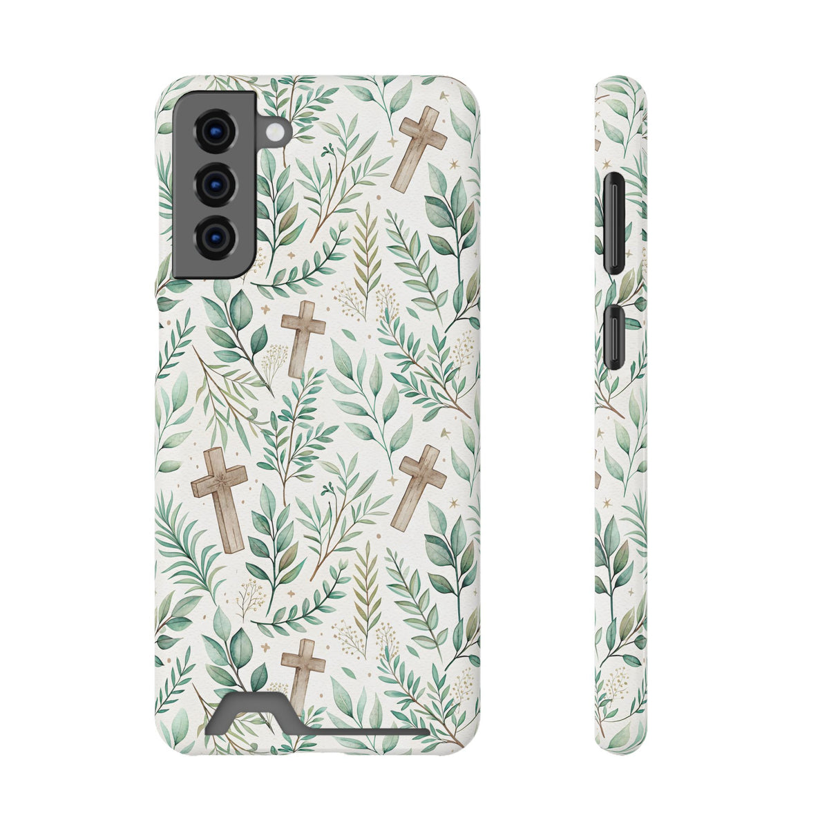 Sage Cross phone case with card holder for Samsung Galaxy S21 Plus, glossy finish
