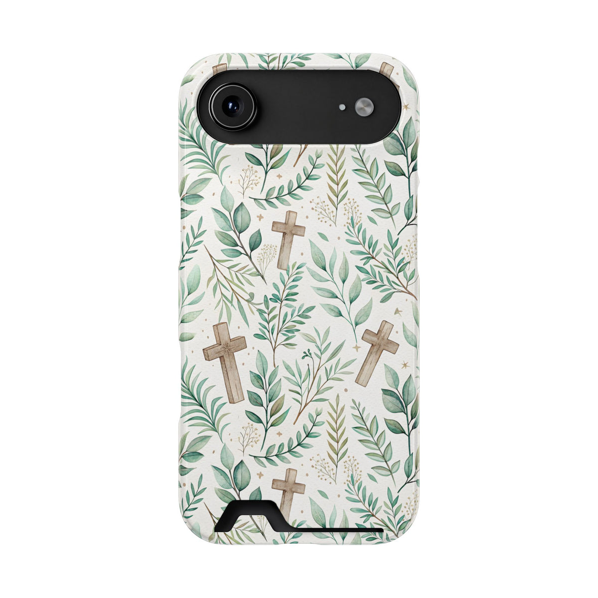 Sage Cross phone case with card holder for iPhone 17 Air, glossy finish
