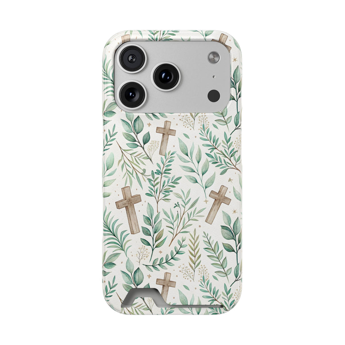 Sage Cross phone case with card holder for iPhone 17 Pro, glossy finish