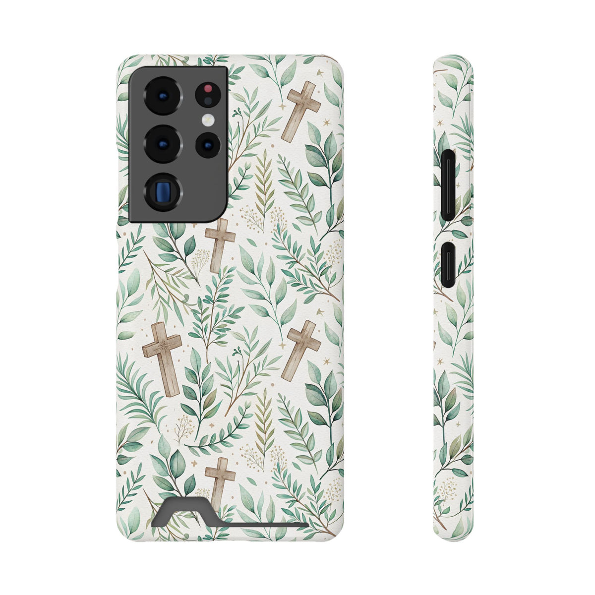 Sage Cross phone case with card holder for Samsung Galaxy S22 Plus, glossy finish