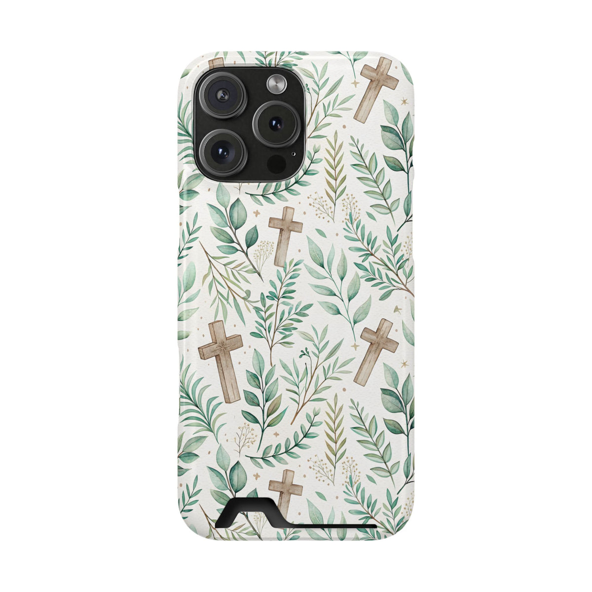 Sage Cross phone case with card holder for iPhone 16 Pro Max, glossy finish
