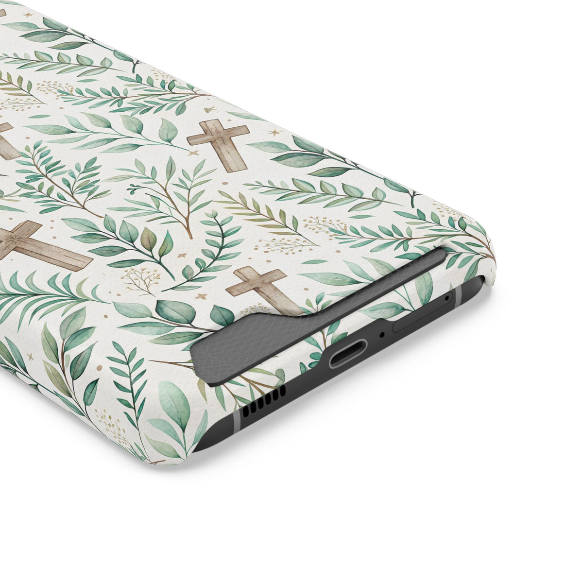 Sage Cross phone case with card holder, close-up of the card slot