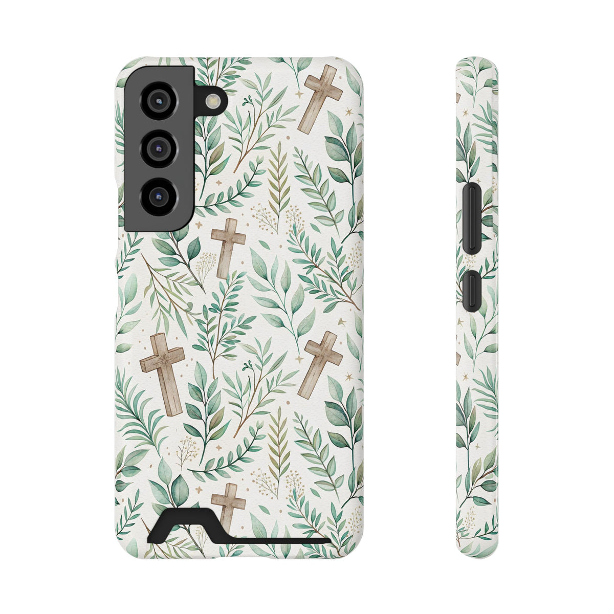 Sage Cross phone case with card holder for Samsung Galaxy S22, glossy finish