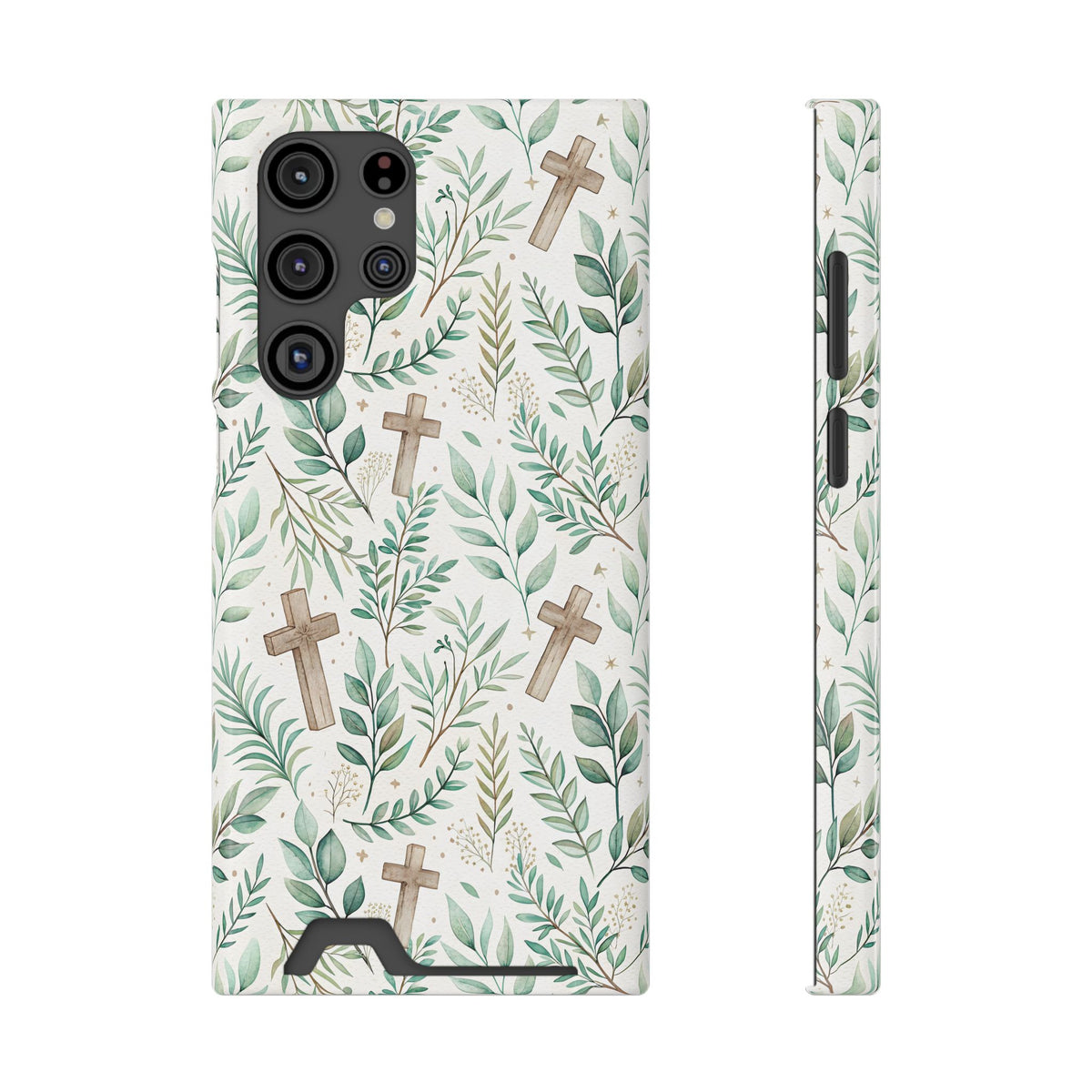 Sage Cross phone case with card holder for Samsung Galaxy S22 Ultra, glossy finish