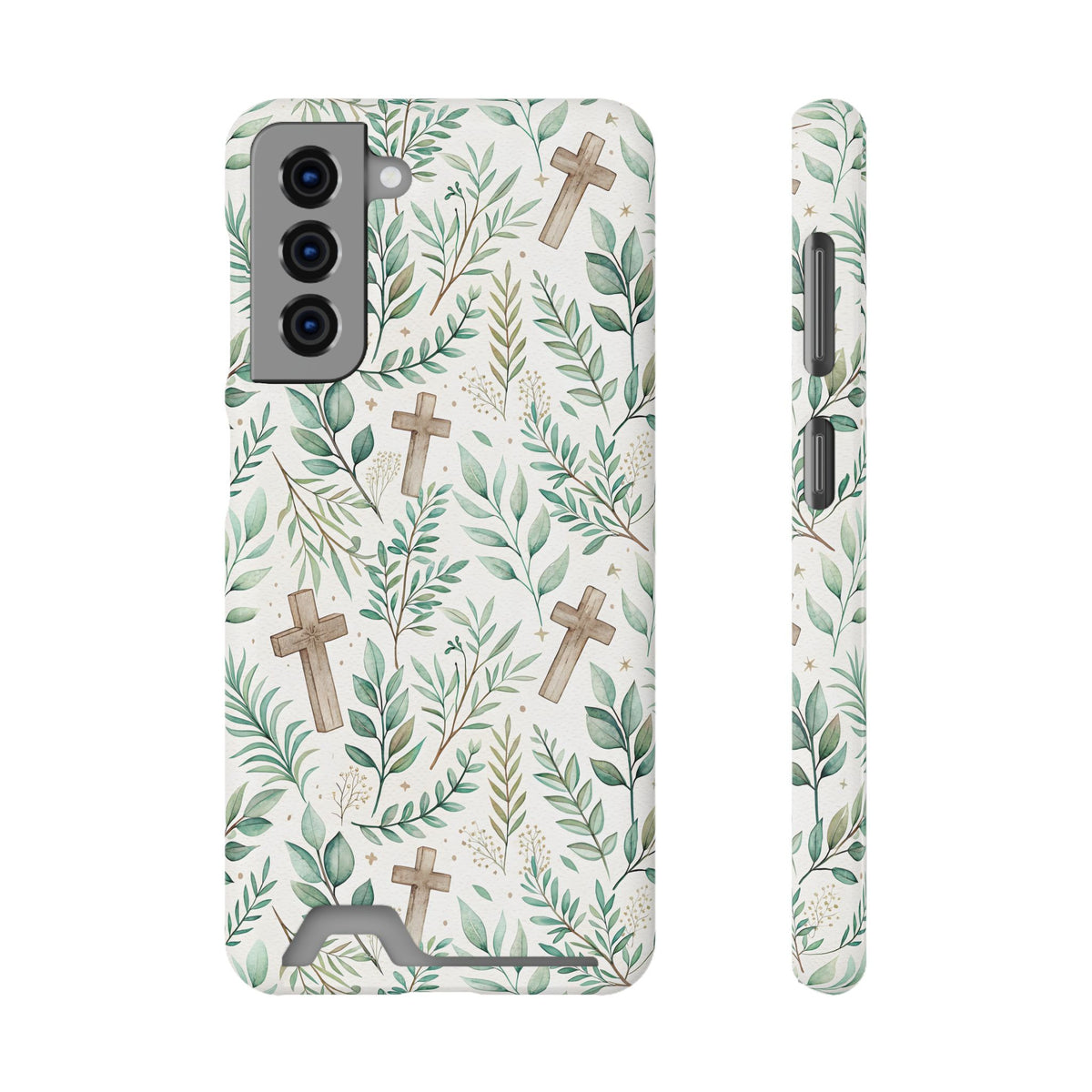 Sage Cross phone case with card holder for Samsung Galaxy S21, glossy finish