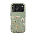 Sage Daisy protective phone case for iPhone 18 Pro, glossy finish