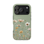 Sage Daisy protective phone case for iPhone 18 Pro, glossy finish