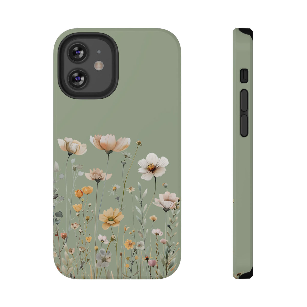 Sage Daisy protective phone case for iPhone 12 Mini, glossy finish