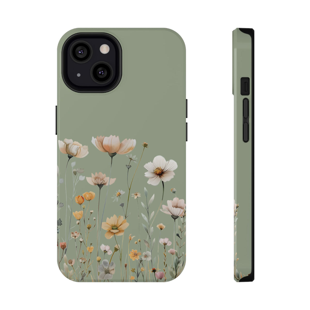 Sage Daisy protective phone case for iPhone 13, glossy finish