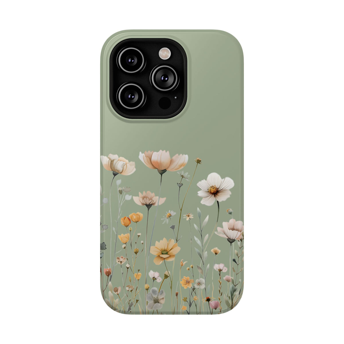 Sage Daisy protective phone case for iPhone 14 Pro, glossy finish