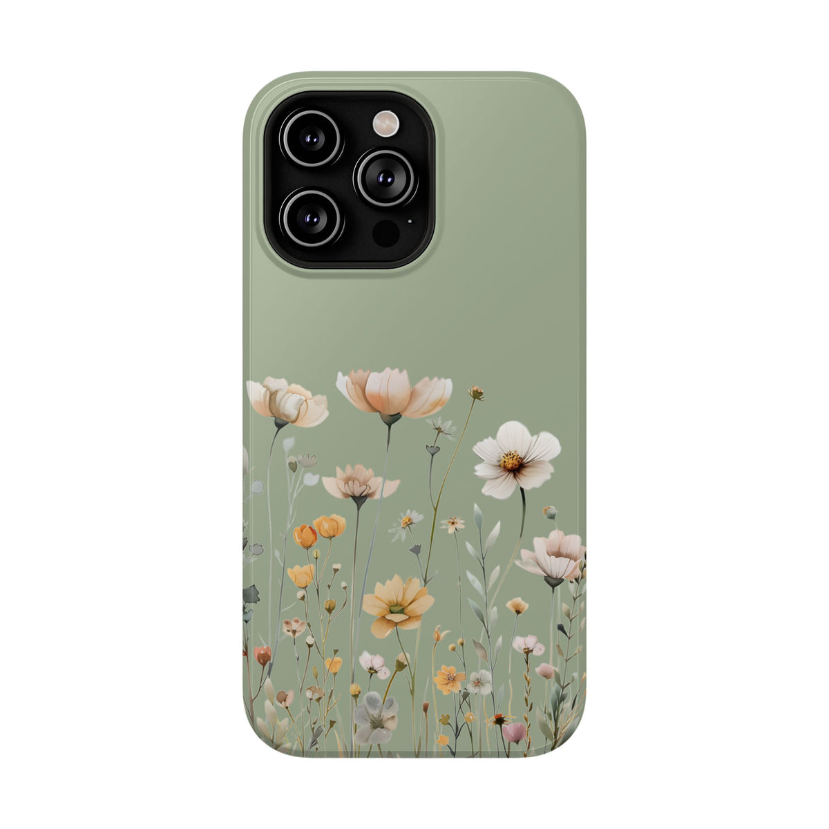 Sage Daisy protective phone case for iPhone 14 Pro Max, glossy finish
