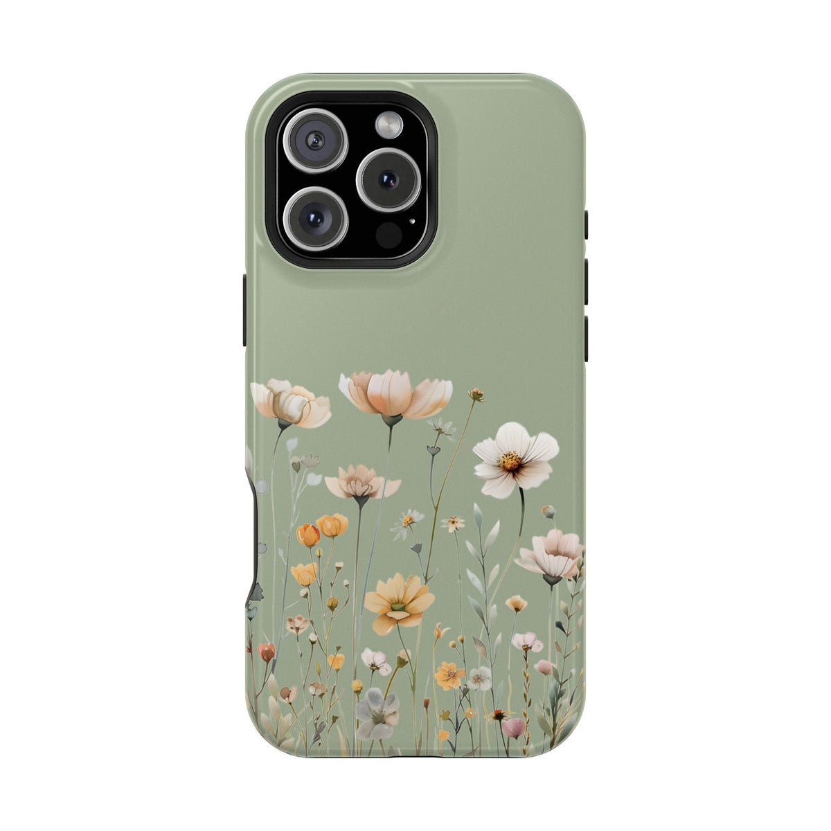 Sage Daisy protective phone case for iPhone 16 Pro Max, glossy finish