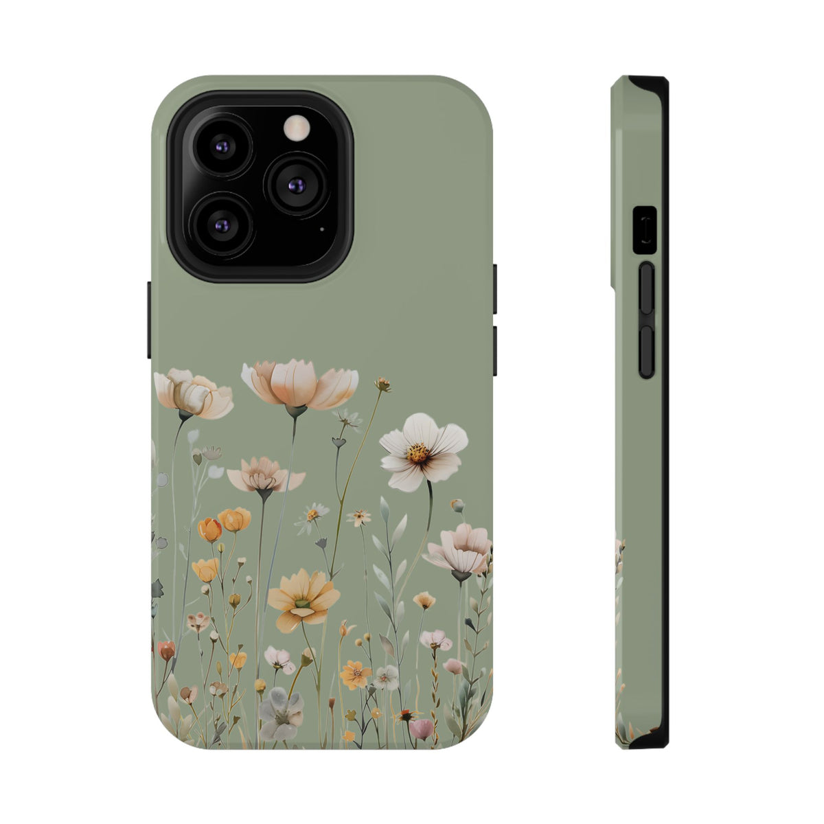 Sage Daisy protective phone case for iPhone 13 Pro, glossy finish