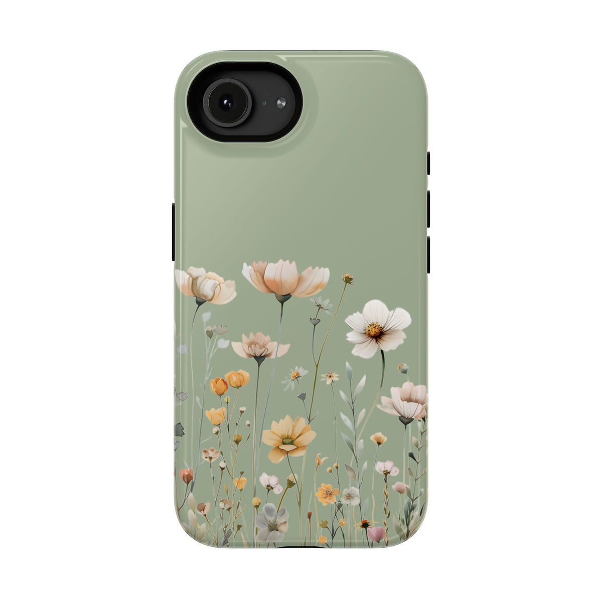 Sage Daisy protective phone case for iPhone 16e, glossy finish