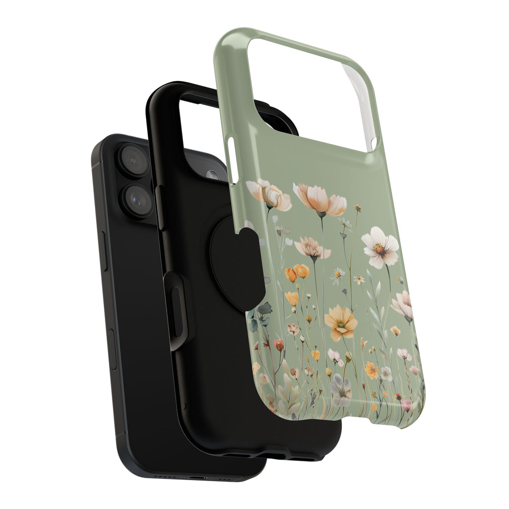 Sage Daisy protective phone case, close-up of the dual-layer construction