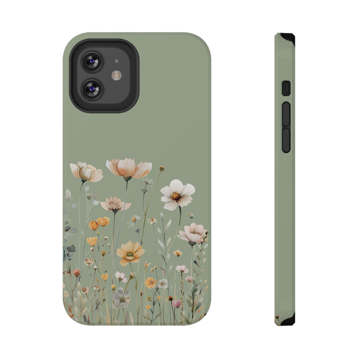 Sage Daisy protective phone case for iPhone 12, glossy finish