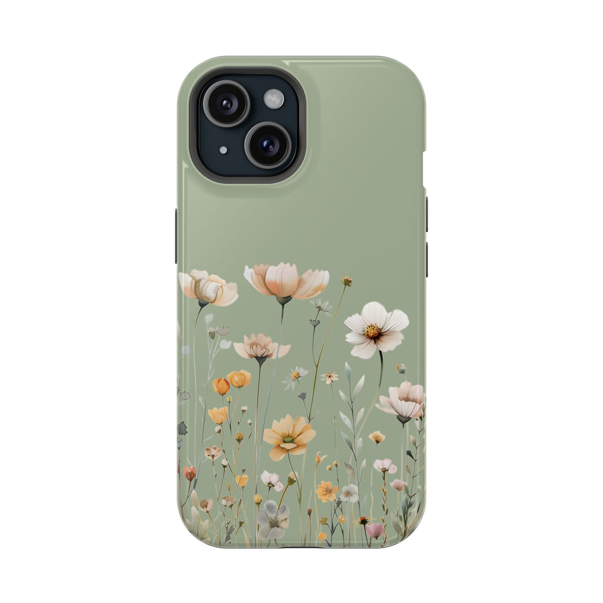 Sage Daisy MagSafe case for iPhone 15, glossy finish