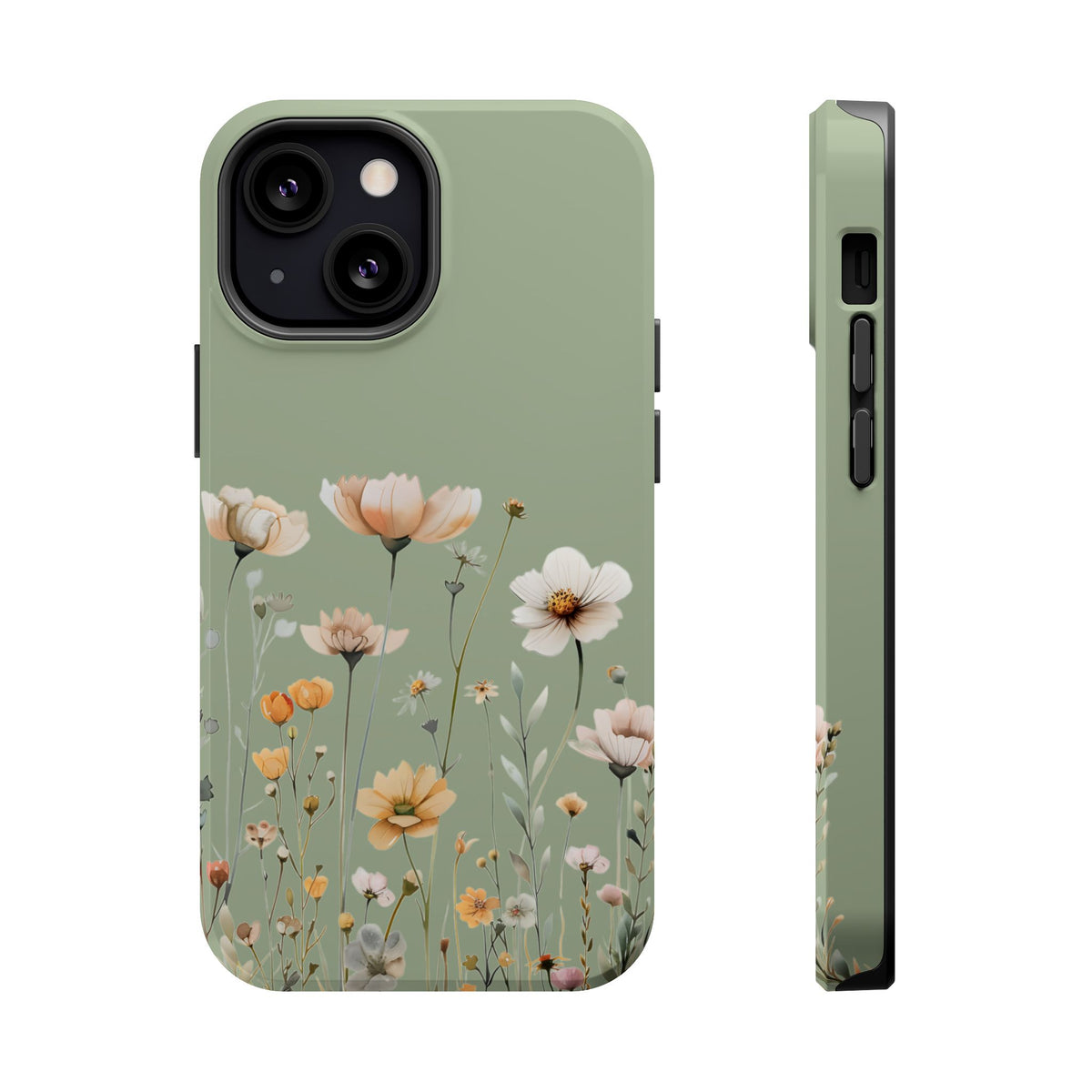 Sage Daisy MagSafe case for iPhone 13 Mini, glossy finish