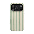 Sage Stripe protective phone case for iPhone 18 Pro, glossy finish