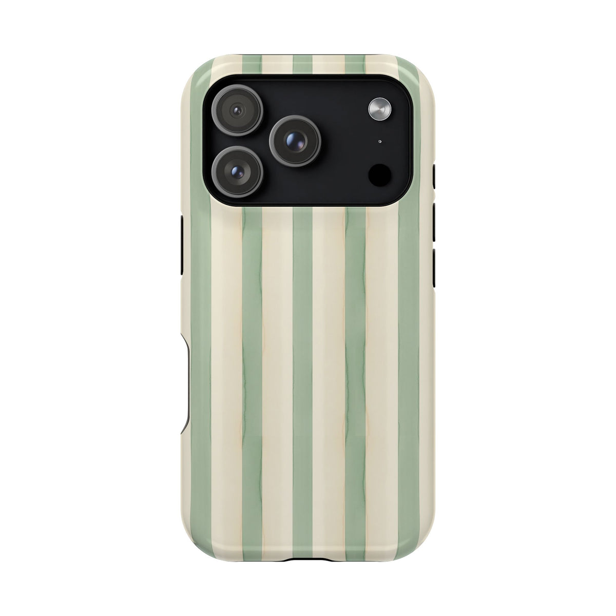 Sage Stripe protective phone case for iPhone 18 Pro, glossy finish