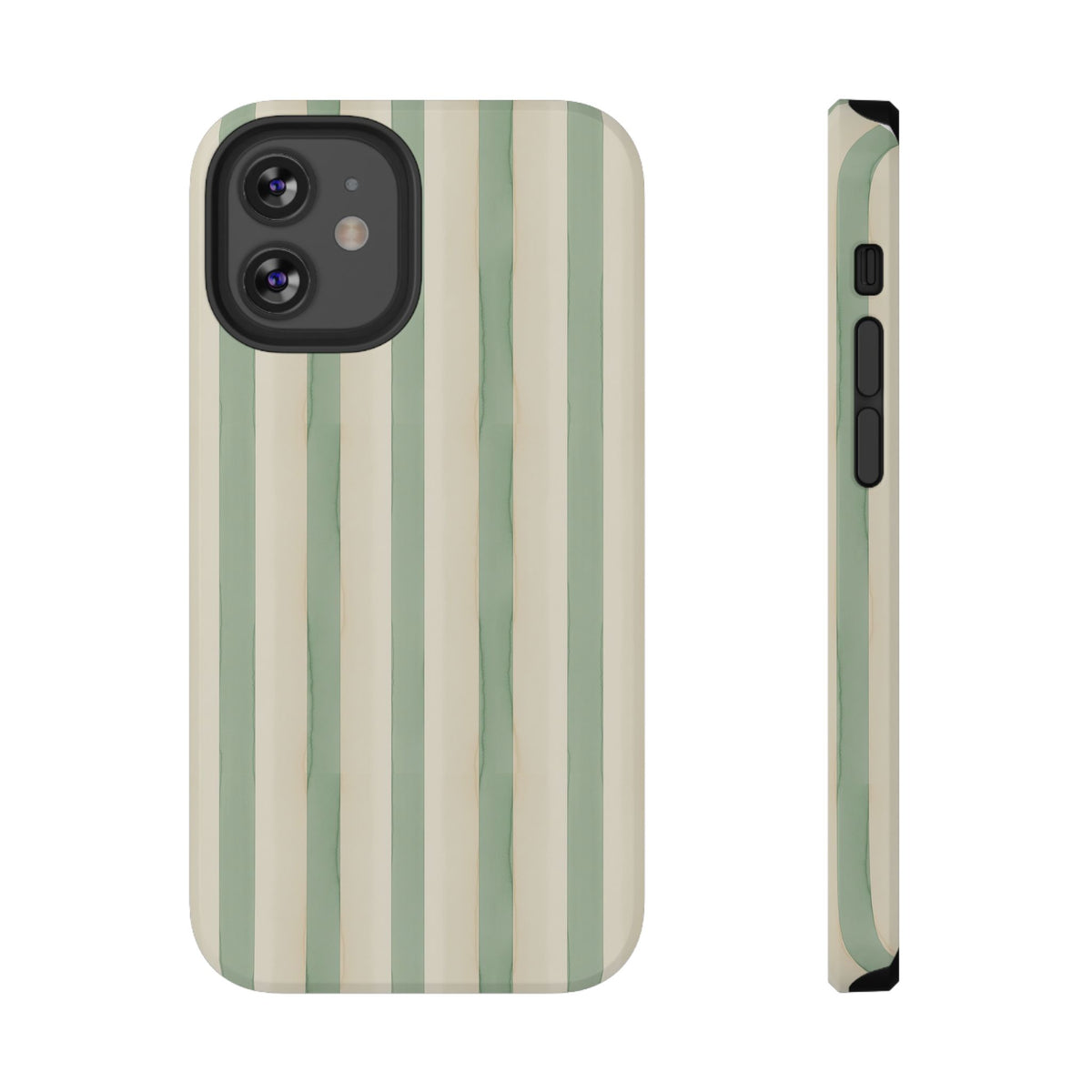 Sage Stripe protective phone case for iPhone 12 Mini, glossy finish
