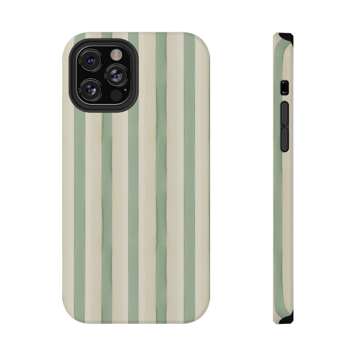Sage Stripe protective phone case for iPhone 12 Pro, glossy finish