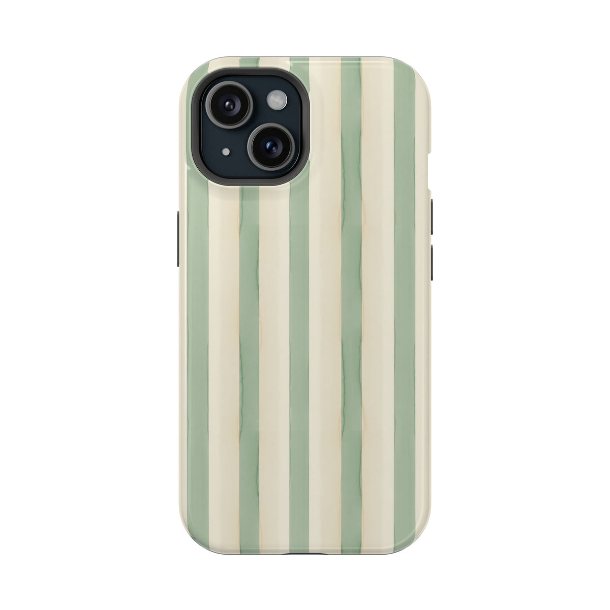 Sage Stripe protective phone case for iPhone 15, glossy finish