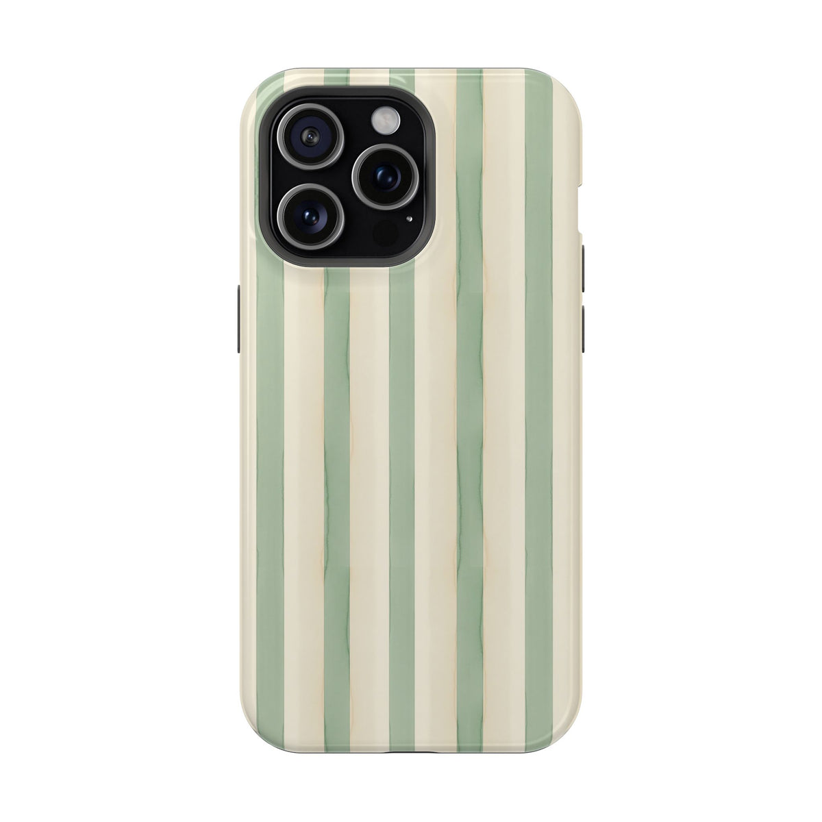 Sage Stripe protective phone case for iPhone 15 Pro Max, glossy finish
